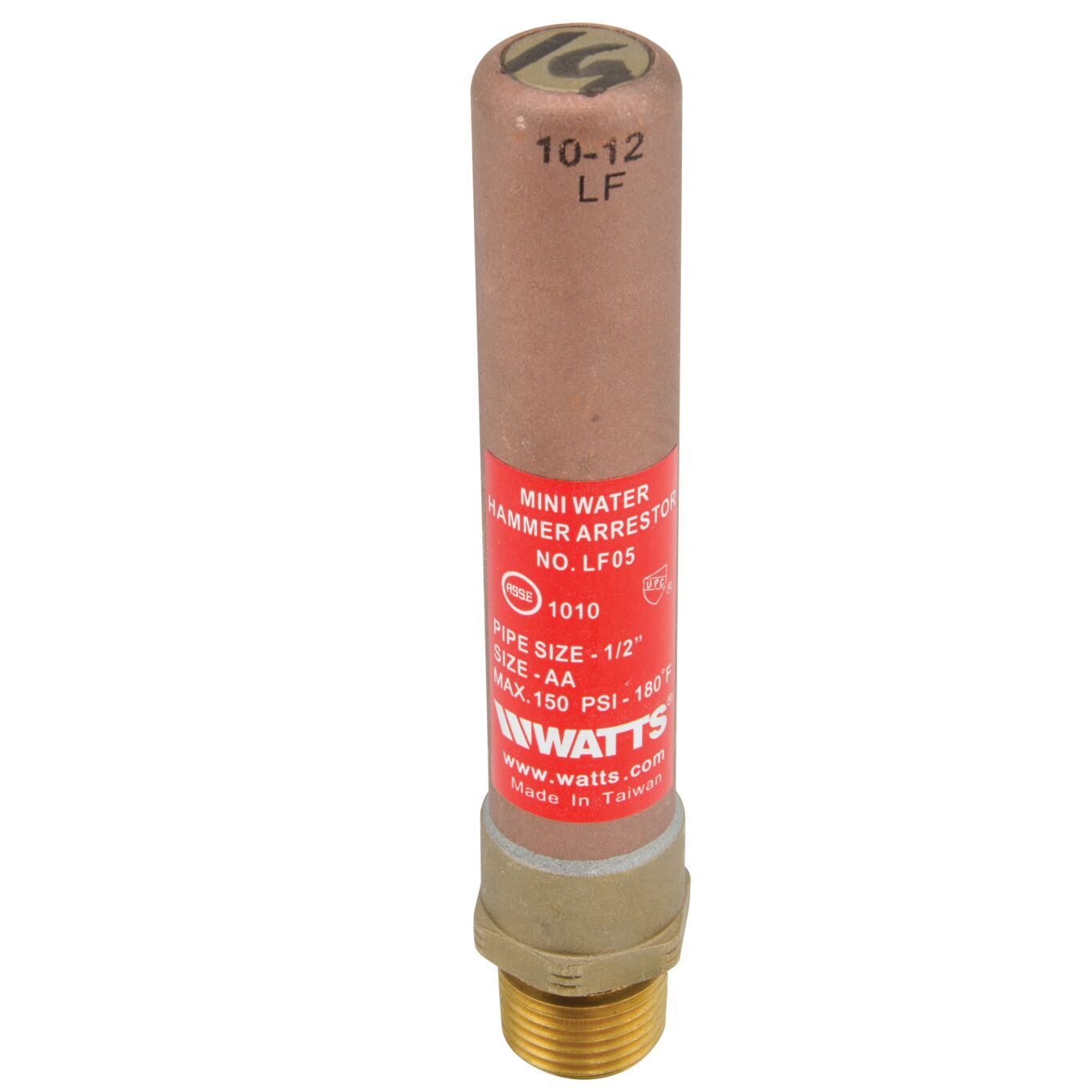 Watts 0009851 - LF05-1/2 - 1/2" Lead Free Mini Water Hammer Arrestor With Npt Threaded End Connection