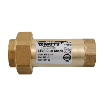 Watts 0072204 LF7RU2-2 3/4" FNPT Brass Lead Free Dual Check Valve 