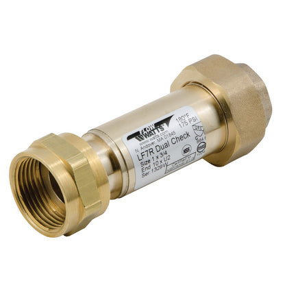 Watts 0072207 1" X 3/4" LF7R10-U2 Lead Free Residential Dual Check Valve with Female Meter Thread Swivel Inlet x Union Female NPT Outlet in Brass finish 