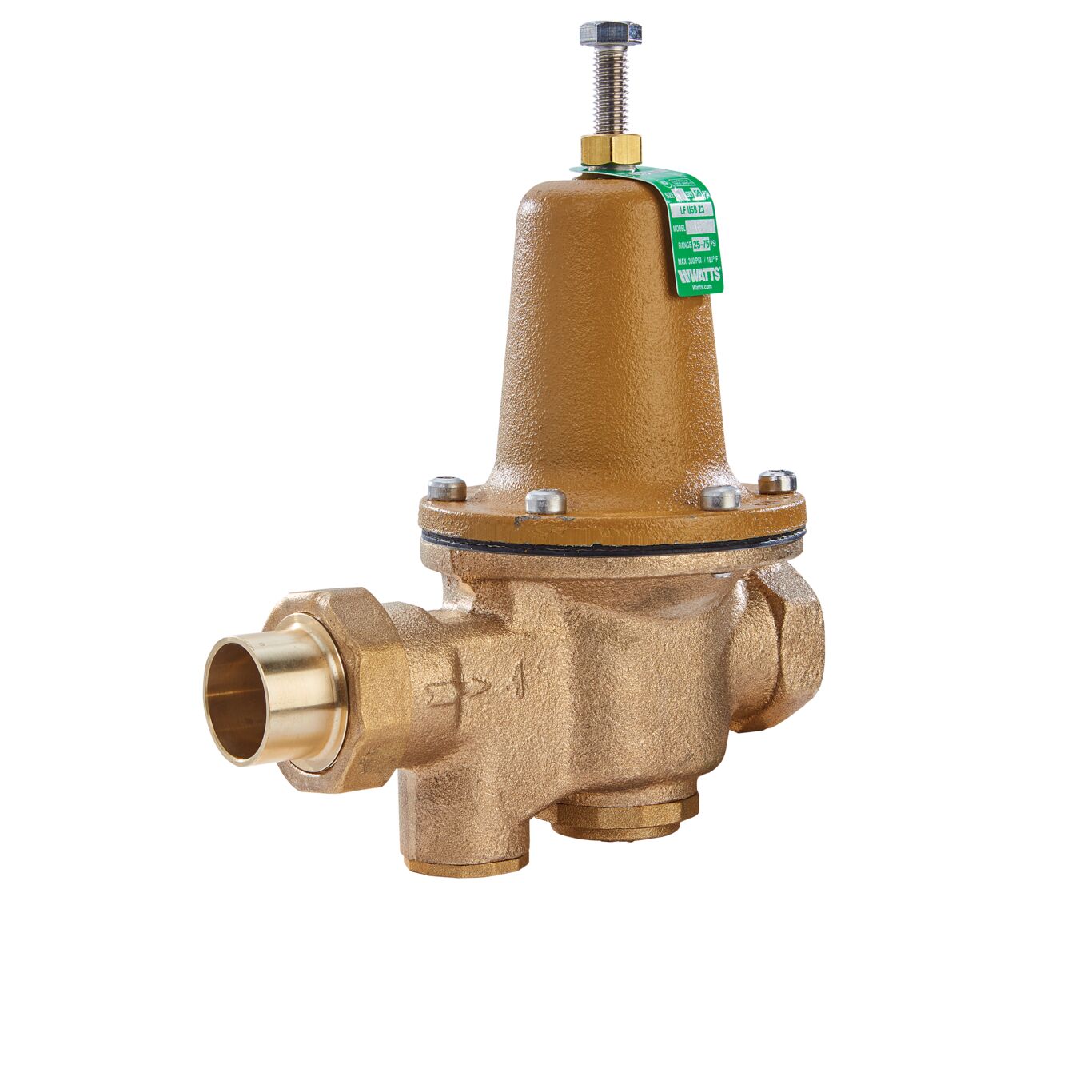 Watts 0009129 - LFU5B-S-G-Z3 3/4" Lead Free Water Pressure Reducing Valve with Gauge Tapping, Adjustable Pressure Range 25-75 PSI, Solder X NPT Female End Connections