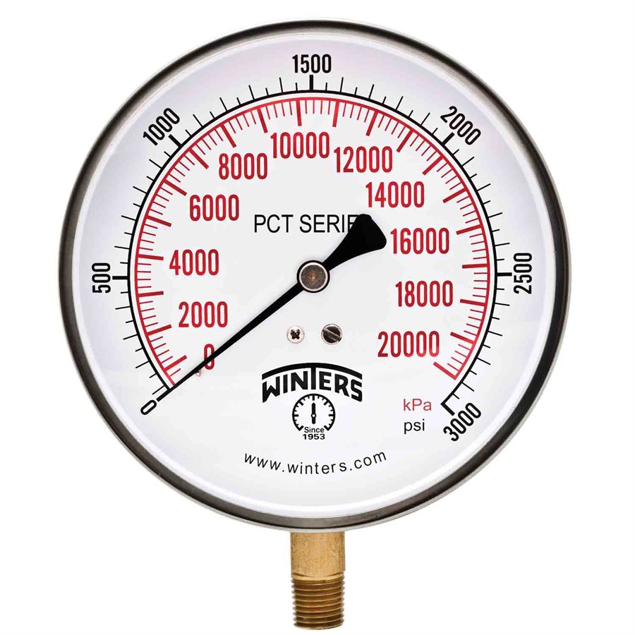 Winters PCT294 Contractor Pressure Gauge 4.5" 0-3000 PSI/KPA 1/4" BTM 