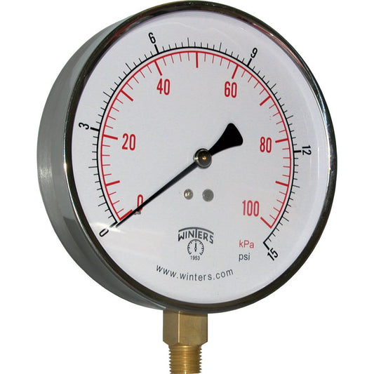 Winters PCT319 Contractor Pressure Gauge 4.5'' 0-15 PSI/KPA 1/4''NPT BTM 