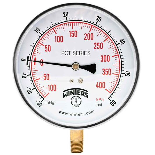 Winters PCT330 Contractor Compound Pressure Gauge 4.5" Dial -30 to 60 PSI/KPA 1/4" NPT Bottom Mount 