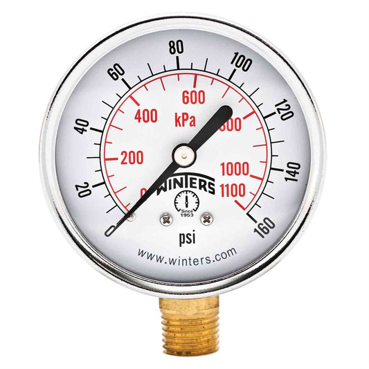 Winters PEM215 Economy Pressure Gauge 2.5" Dial 0-160 PSI/KPA 1/4" NPT Bottom Mount 