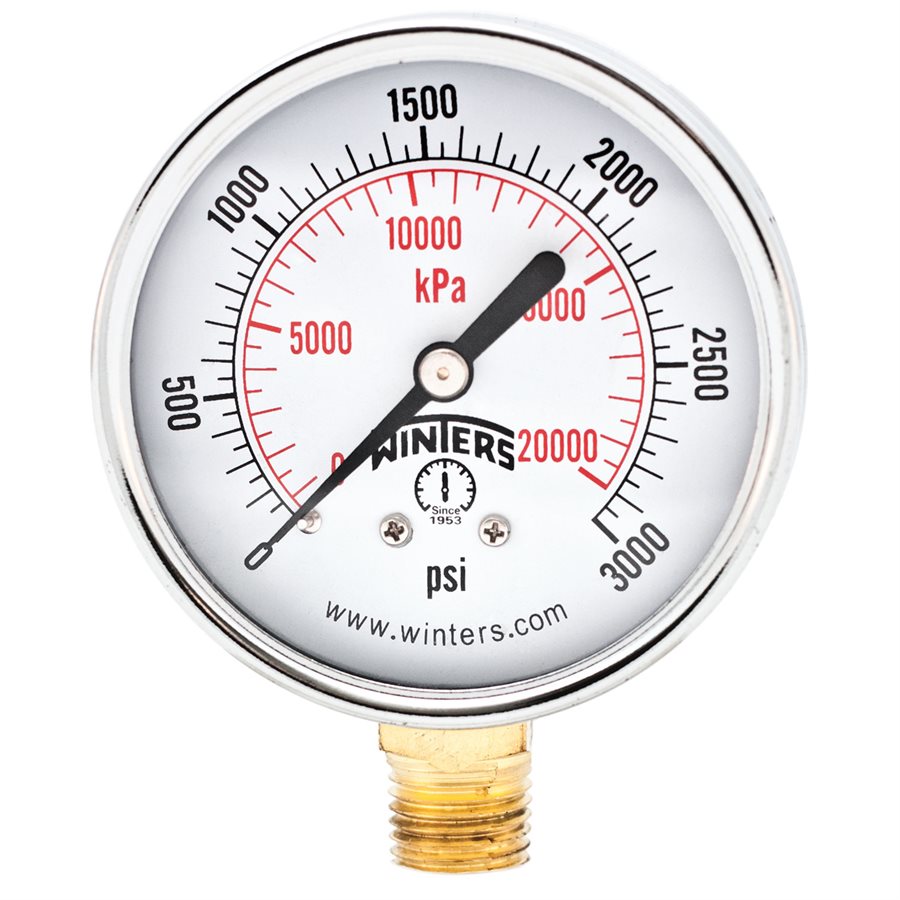 Winters PEM291 Economy Pressure Gauge 2.5" Dial 0-3000 PSI/KPA 1/4" NPT Bottom Mount 