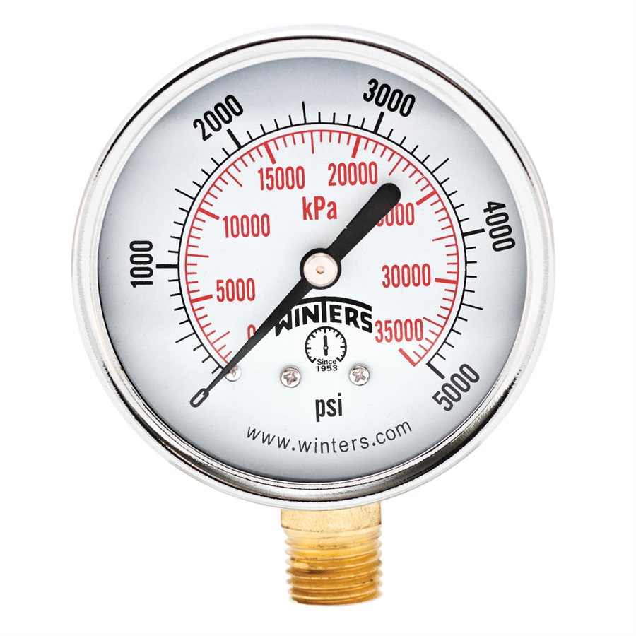 Winters PEM292 Economy Pressure Gauge 2.5" Dial 0-5000 PSI/KPA 1/4" NPT Bottom Mount 