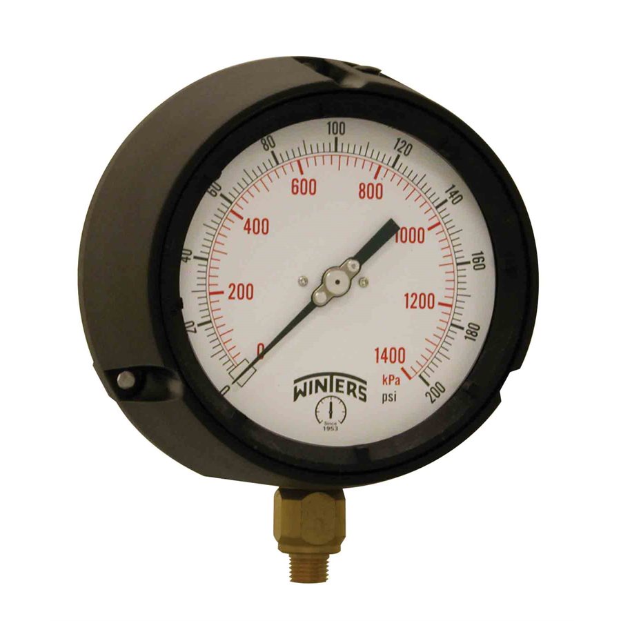 Winters PPC5086 Process Pressure Gauge 0-200 PSI/KPA 1/4" NPT Brass Internals 