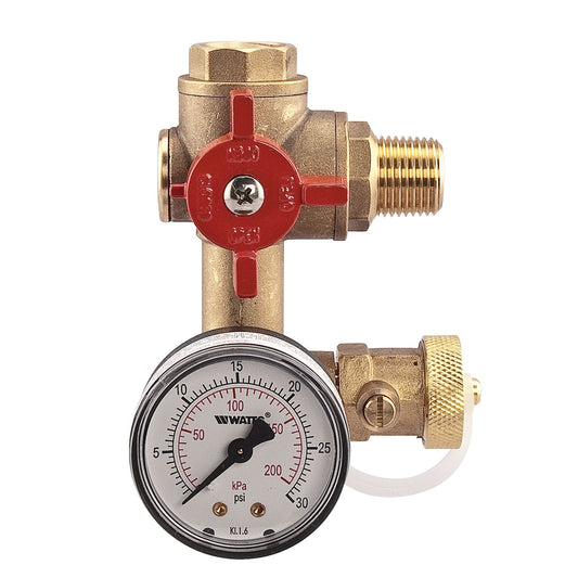 Watts 0386466 RBFF 1/2" Residential Boiler Fill Fitting, Three Way Ball Valve, Drain Port, Pressure Gauge 0-30 psi 