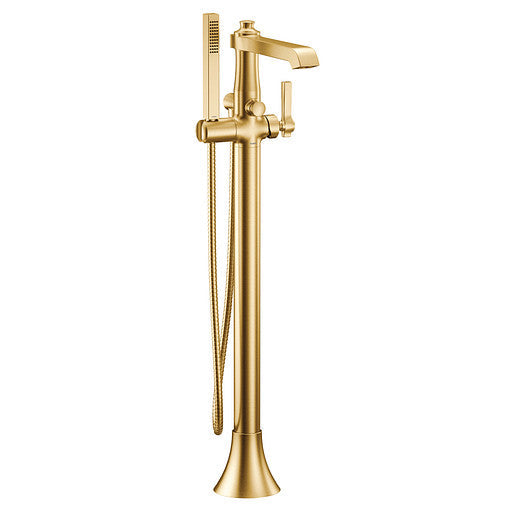 Moen S931BG Flara Floor Mounted One-Handle Tub Filler with Hand Shower, Brushed Gold