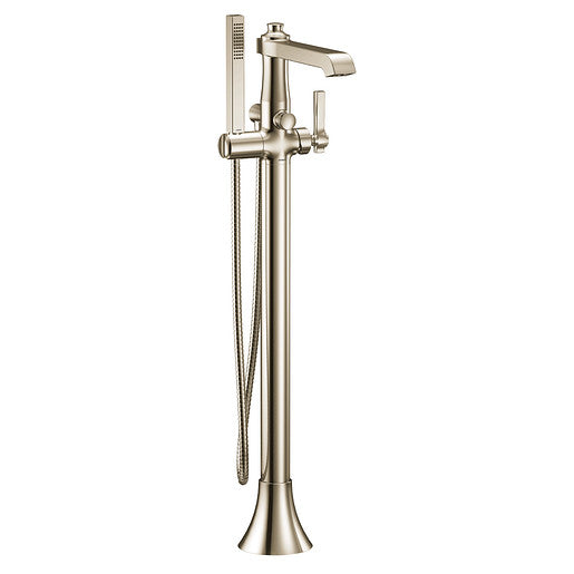 Moen S931NL Flara Floor Mounted Free Standing One-Handle Tub Filler with Hand Shower, Polished Nickel 