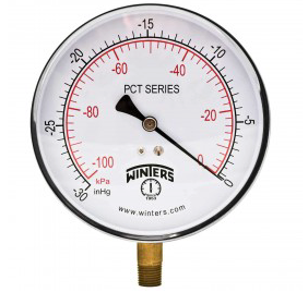 Winters PCT320 Contractor Pressure Gauge 4.5" 0-30" Vacuum 1/4" BTM, 30” Hg Vac/kPa 