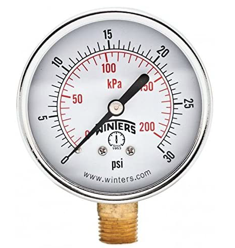 Winters PEM212 Economy Pressure Gauge 2.5'' Dial 0-30 PSI/KPA 1/4'' NPT Bottom Mount 