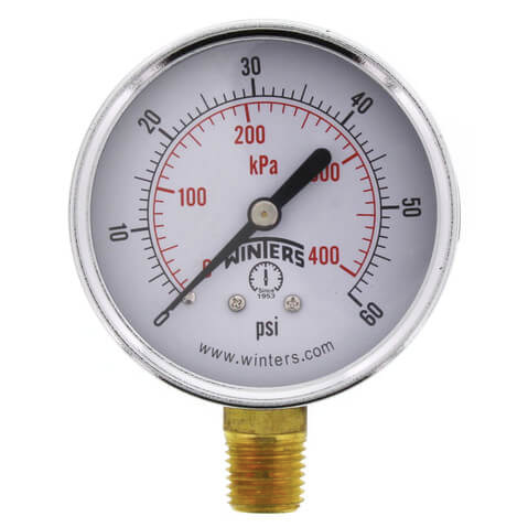 Winters PEM213 Economy Pressure Gauge 2.5'' Dial 0-60 PSI/KPA 1/4'' NPT Bottom Mount 