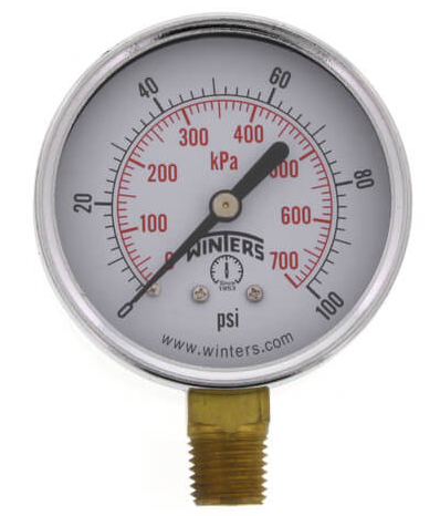 Winters PEM214 Economy Pressure Gauge 2.5" Dial 0-100 PSI/KPA 1/4" NPT Bottom Mount 