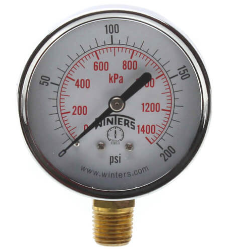 Winters PEM216 Economy Pressure Gauge 2.5" Dial 0-200 PSI/KPA 1/4" NPT Bottom Mount 