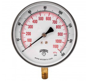 Winters PCT324 Contractor Pressure Gauge 4.5''Dial 0-160 PSI/KPA 1/4'' Bottom Mount 