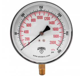 Winters PCT326 Contractor Pressure Gauge 4.5''Dial 0-300 PSI/KPA 1/4'' NPT Bottom Mount 