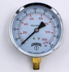 Winters PEM225 Economy Pressure Gauge 4" Dial 0-200 PSI/KPA 1/4" NPT Bottom Mount 