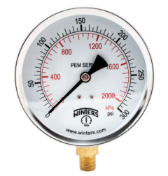 Winters PEM226 Economy Pressure Gauge 4" Dial 0-300 PSI/KPA 1/4" NPT Bottom Mount 