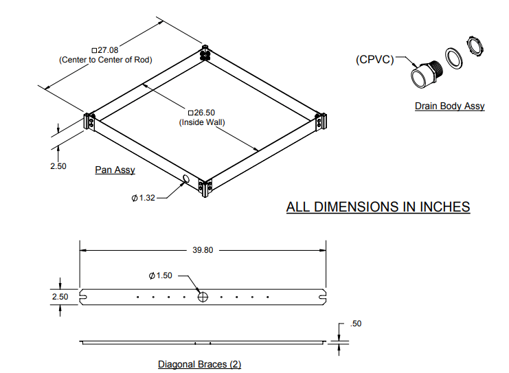 HoldRite 50-SWHP-C Quick Stand Ceiling Mounted Water Heater Platform with Cross Brackets, 1" CPVC Drain Adapter, 50 U.S. gallons, 26-1/2" x 26-1/2" x 2-1/2" Dimensions 