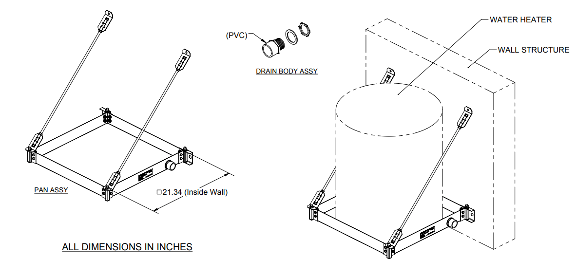 HoldRite 40-SWHP-W Wall Mounted Water Heater Quick Stand Platform with PVC Drain Fitting, Up to 20 gallons Tanks, 375 lbs ( 21-1/4 in. x 21-1/4 in. x 2-1/2 in.) 