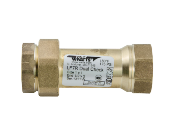 Watts 0072205 1" LF7RU2-2 Brass Lead Free Dual Check Valve with Threaded Female Connection Ends 