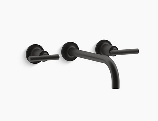 Kohler K-T14414-4-BL Wall Mounted Bathroom Sink Faucet Trim with 9" 90-Degree Angle Spout and Lever Handles, Matte Black | Plumbers Center