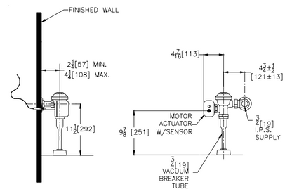 Zurn ZEMS6003AV-IS Exposed Hardwired Automatic Urinal Sensor Flush Valve with Integral Sensor, 1.5 GPF, Chrome Finish