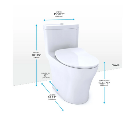 Toto MS646234CEMFGN#01 Aquia IV One Piece Dual Flush Elongated Toilet with Push Button Flush, ADA Compliant, Seat Included, Cotton White 