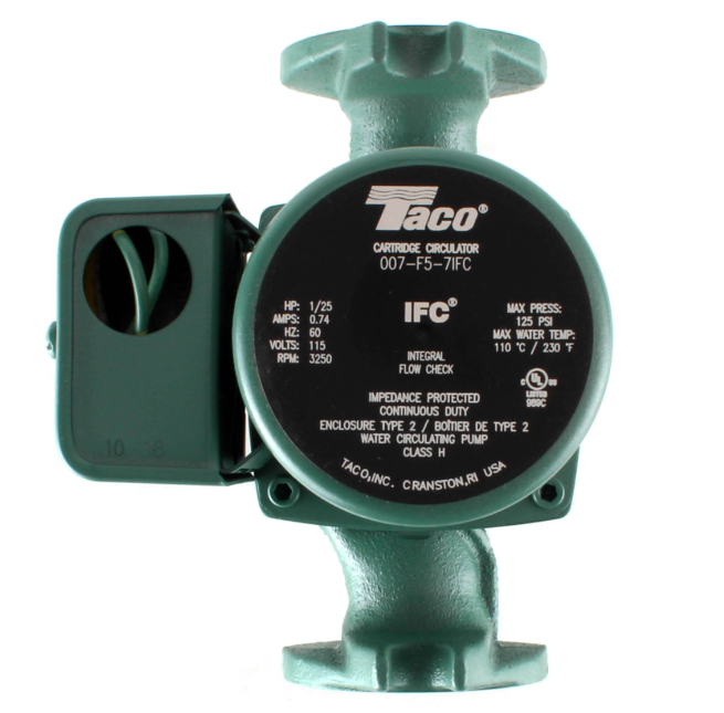 Taco 007-F5-7IFC 007 Series Cast Iron Circulator Pump with Integral Flow Check, 1/25 HP, 115V, 125 PSI, Flanged End Connection