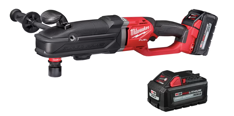 Milwaukee 2811-22 Cordless M18 FUEL SUPER HAWG Right Angle Drill with QUIK-LOK Kit Complete with Batteries, Charger, Carrying Case