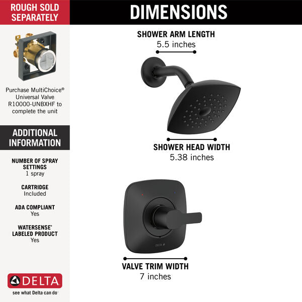 Delta T142339-BL-PP Transitional Modern Monitor 14 Series Shower Trim Only in Matte Black 