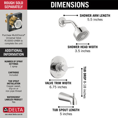 Delta T14459-PP Modern Cylindrical Tub and Shower Trim in Chrome 