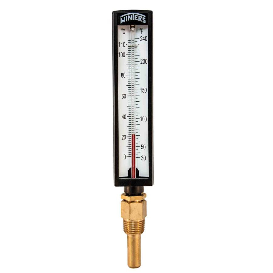 Winters TAS132 Industrial 5” 5AS Thermometer with 1/2" Brass Thermowell, Straight, Range 30°F to 240°F & 0°C to 115°C 