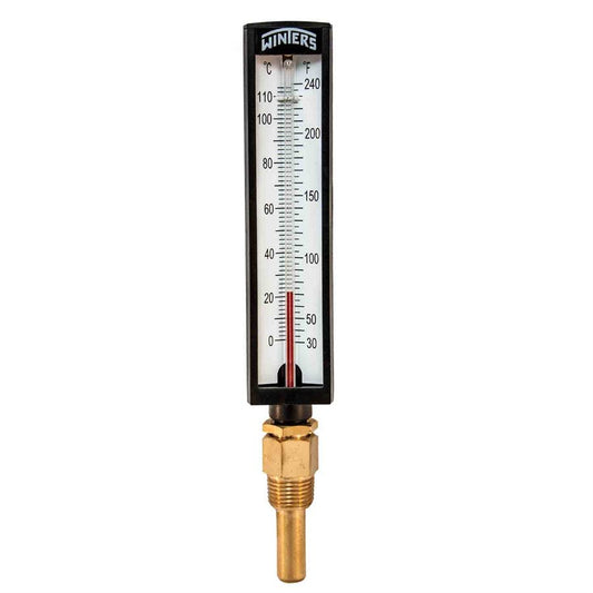 Winters TAS132LF Lead Free Industrial 5” Thermometer with 1/2" LF Brass Thermowell, Straight, Range 30°F to 240°F & 0°C to 115°C