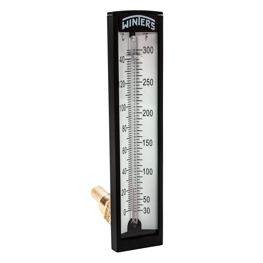 Winters TAS143 TAS Series Angle Industrial 5” Thermometer with 1/2'' NPT Lower Back Brass Thermowell, Range 30°F to 300°F & 0°C to 150°C 