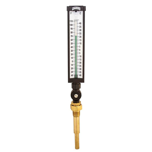 Winters TIM101-6 Industrial 9" Thermometer, 6'' Stem, -40/110 F, with 3/4'' NPT Var Angle Brass Thermowell 