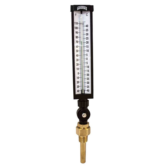 Winters TIM101A Industrial 9" Thermometer, 3.5" Stem with Aluminum Case, -40 to 110°F (-40 to 40°C), 3/4"NPT Var Angle Brass Thermowell 