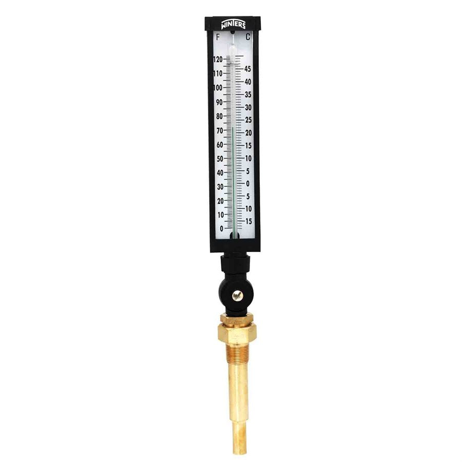 Winters TIM102-6 Industrial 9" Thermometer, 6" Stem, 0/120 F&C, Valox Case with 3/4" NPT Brass Thermowell 