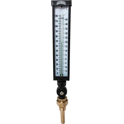 Winters TIM102LF Lead-Free Industrial 9" Thermometer, 3.5"Stem, Valox Case, 0 to 120°F (-15 to 50°C) with 3/4" NPT Lead Free Brass Thermowell 