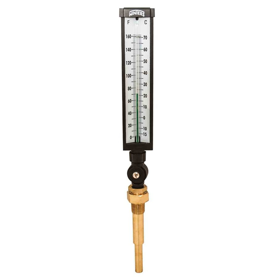 Winters TIM103-6A Industrial 9" Thermometer with Aluminum, 6" Stem, 0-160 F&C, with 3/4"NPT Brass Well 