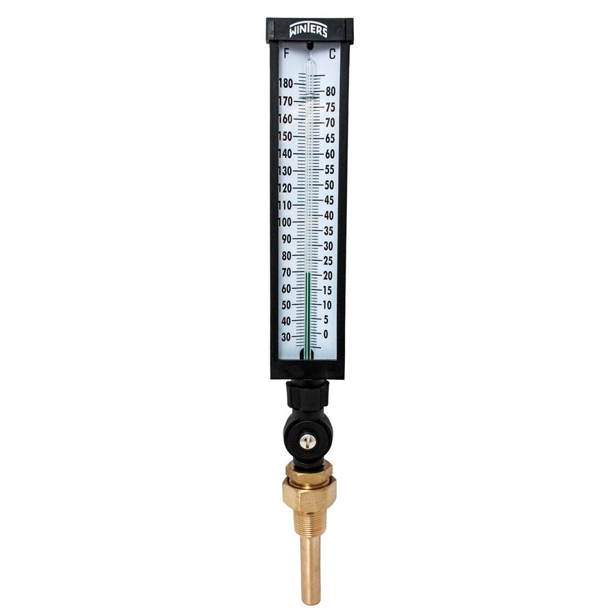 Winters TIM104LF Lead-Free Industrial 9" Thermometer, 3.5" Stem, Valox Case, 30 to 180°F (0 to 80°C) with 3/4" Lead Free Brass Thermowell