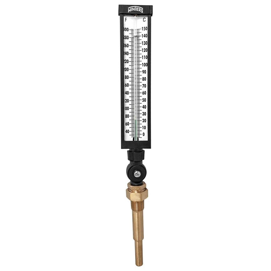 Winters TIM105-6 Industrial 9" Thermometer, 6" Stem, 30/300 F&C C/W Variable Angle 3/4" NPT Brass Thermowell 