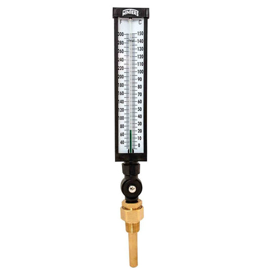 Winters TIM105 Industrial 9" Thermometer, 3.5" Stem, Valox Case, 30 to 300°F (0 to 150°C) with 3/4" NPT Brass Thermowell 