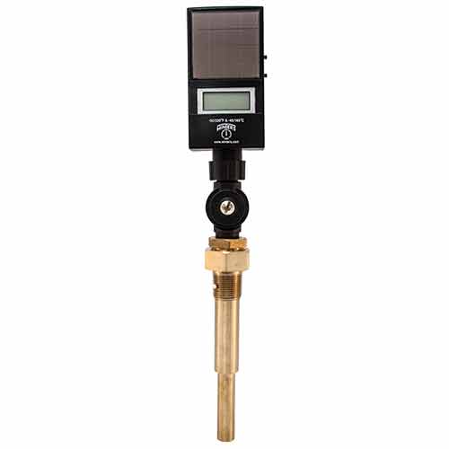 Winters TSD9ITSD Industrial 9IT Solar Digital Thermometer, 3.5'' Stem, with 3/4'' NPT Var Angle Brass Thermowell (-50°F to 320°F & -45°C to 160°C) 