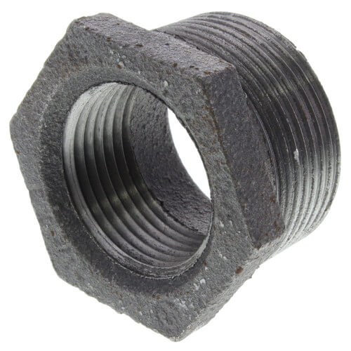 1-1/2" x 1-1/4" BLACK HEX BUSHING - 1-1/2" x 1-1/4" Schedule 40 Black Steel Hexagon Bushing, Class 150 | Faucet Center