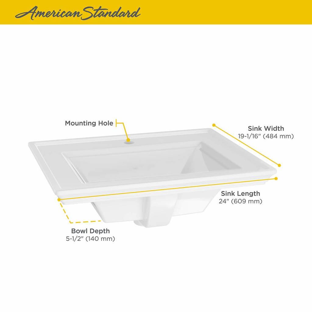 American Standard 1203001.020 - Town Square S Countertop Bathroom Sink, Center Hole, ADA Compliant, White 