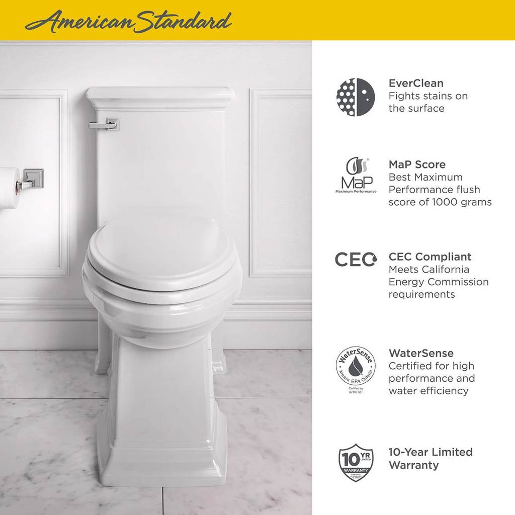 American Standard 2851A104.020 Town Square S Right Height Elongated One-Piece Toilet with Left Hand Trip Lever and seat - White 