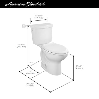 American Standard 215AA709.020 Cadet Two-Piece Toilet Touchless Right Height Elongated Toilet, ADA Compliant, White (Less Seat) 