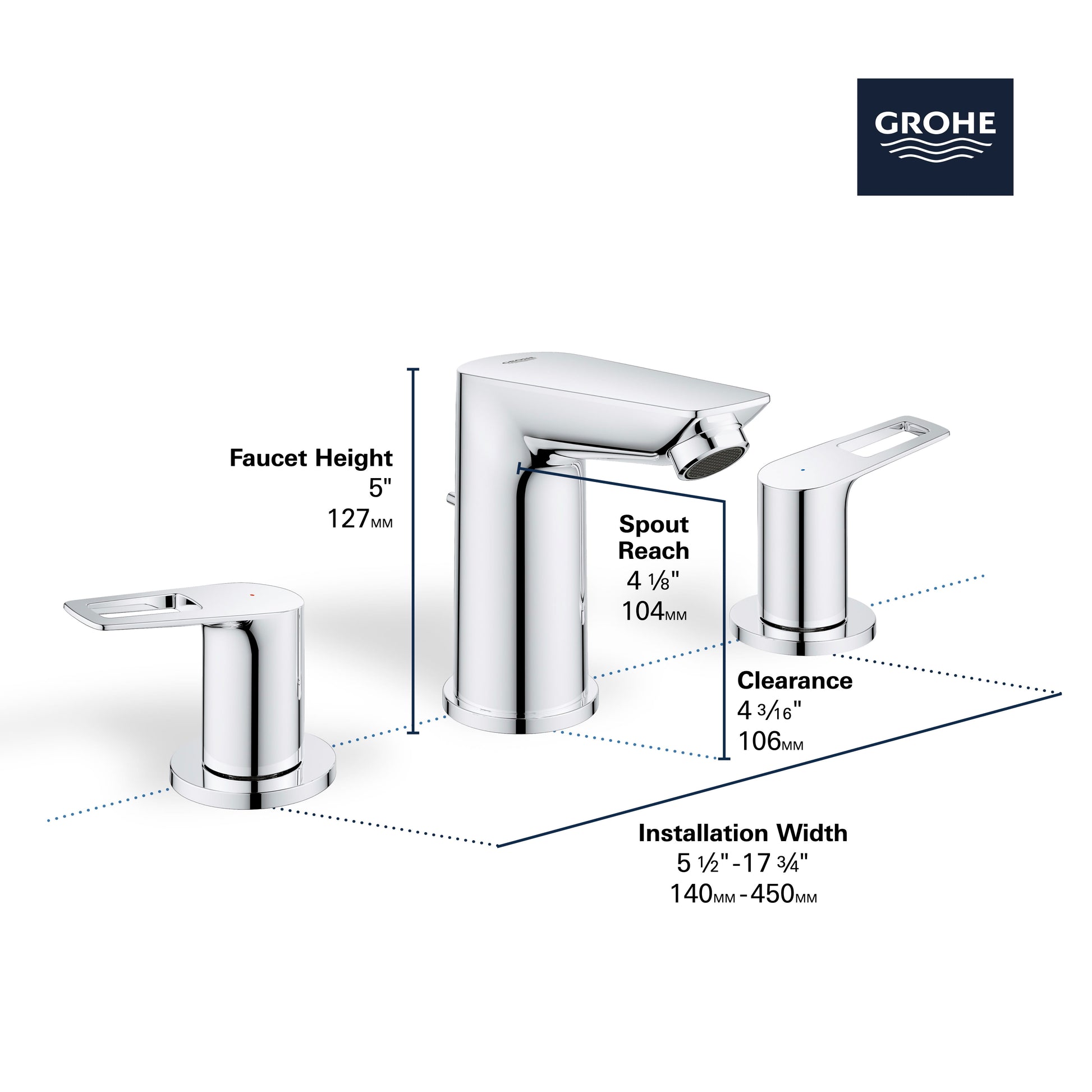 Grohe 20225001 Bauloop 8-Inch Widespread 2 Handle Bathroom Faucet, 1.2 GPM, StarLight Chrome 